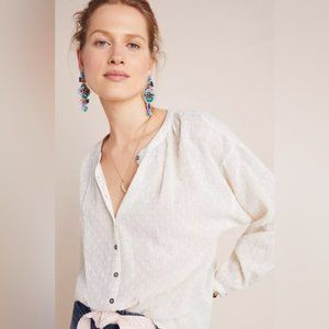 ANTHROPOLOGIE women’s NWT Martina textured ivory  long sleeve blouse 10 medium